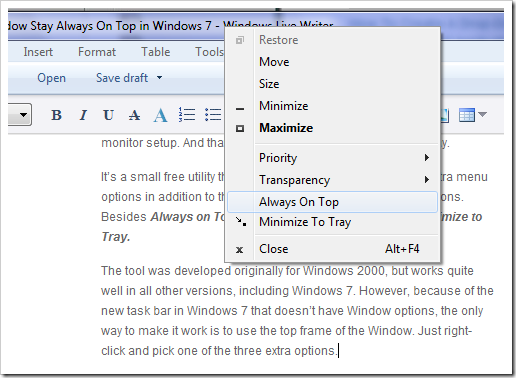 How To Make A Window Stay Always On Top in Windows 7