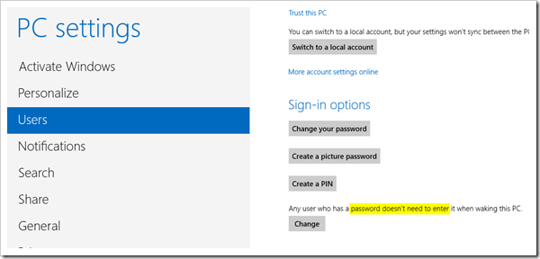 PC Settings - password wakeup #2
