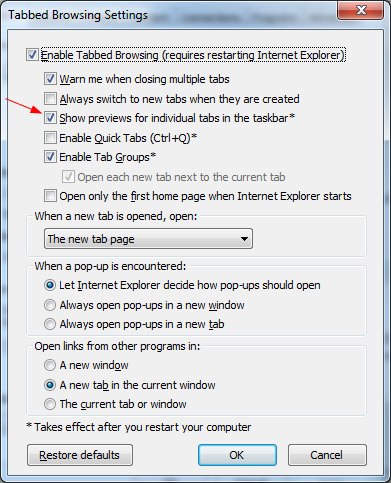 IE Tips - Tab Preview as default tab page