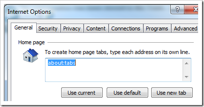 IE Tips - set Tab Preview as home page