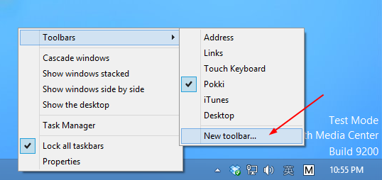 New Toolbar on Taskbar