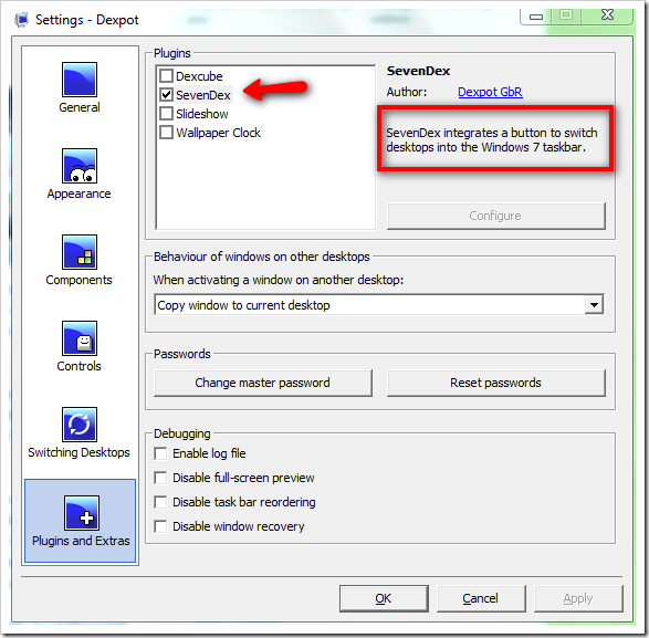 SevenDex - Dexpot With SevenDex Plugin Combines an Excellent Virtual Desktop Tool for Windows 7