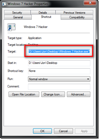 change traget - How To Pin Folders In Windows 7 Taskbar