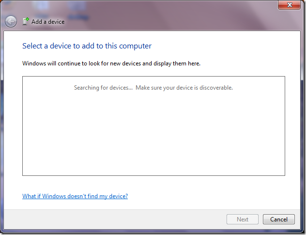 searchingfordevices - How to setup Bluetooth device pairing with Windows 7
