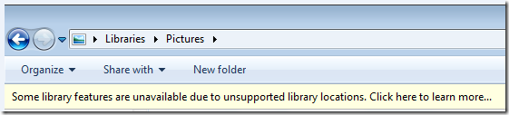 some library features are unavaiable due to unsupported library locations thumb1 - How to Change User Profile Default Location in Windows 7