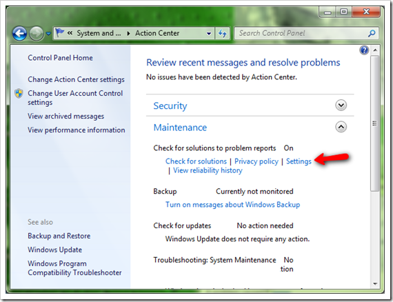 action center problem reporting thumb - How To Disable Windows Error Reporting in Windows 7