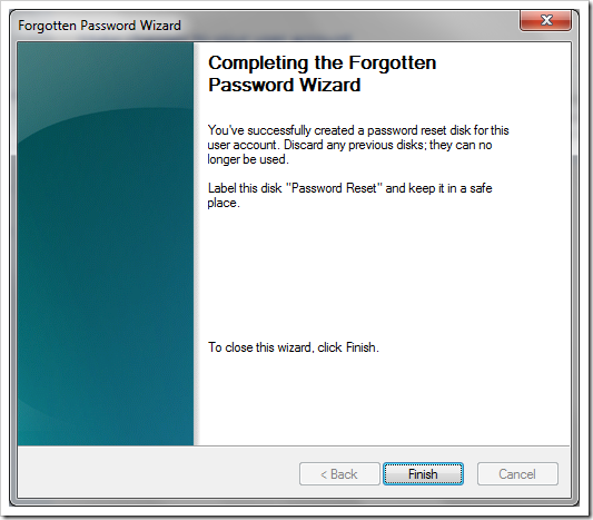 completing the forgotten wizard thumb - How to Create a Password Reset Disk in Windows 7 For Emergency Backup