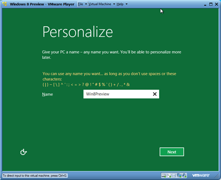 image thumb23 - Installing Windows 8 Developer Preview on VMware Player in Windows 7