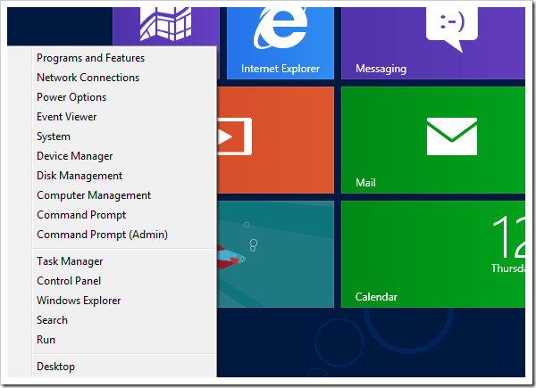 Win X Menu Screenshot  1 thumb - Windows 8 Guide: The Win+X Menu, aka The Power User Menu