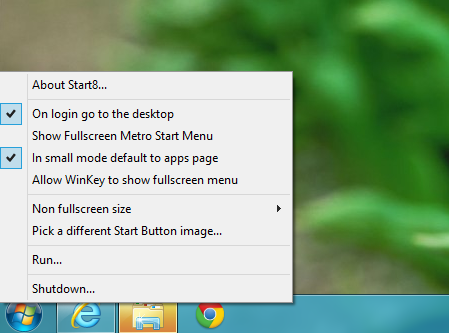 Start8 Start Menu Option thumb - Start8 to Bring Back Windows Start Menu Along With Booting Directly to Desktop in Windows 8