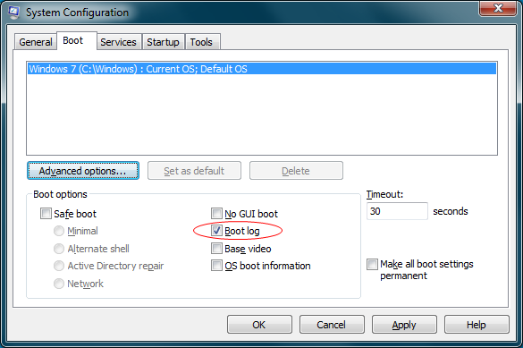 msconfig boot log option thumb - Windows 7 Tip: How To Log Which Drivers Get Loaded During System Boot