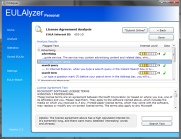 EULAlzer Analyze Result thumb - [Freeware] Better Understanding EULA with EULAlyzer