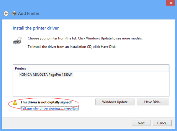 The Driver is not digitally signed thumb - How To Install An Un-Signed 3rd Party Driver in Windows 8