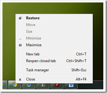 Shift Right Click on Chrome on Taskbar thumb - Windows 7 Tip: Shift + Right Click Combo Brings More Option in Context Menu