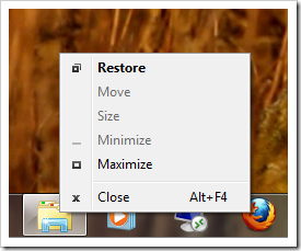 Shift Right Click on object on Taskbar thumb - Windows 7 Tip: Shift + Right Click Combo Brings More Option in Context Menu