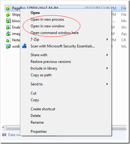 Shift Right Click on object thumb - Windows 7 Tip: Shift + Right Click Combo Brings More Option in Context Menu
