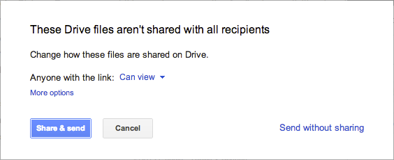 Gmail with Drive warning thumb - Sending Big Attachment Files in Gmail with Google Drive