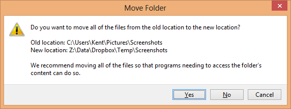Screenshots folder move folder confirmation thumb - Windows 8 Tip: How To Change Default Screenshots File Location