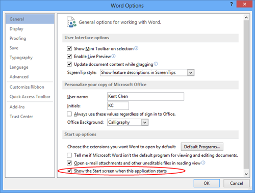 Word Option disable Start Screen thumb - Microsoft Office 2013 Tip: How To Disable Start Screen