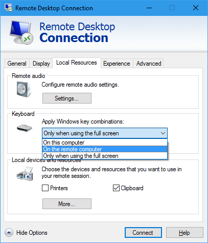 Remote Desktop Connection Local Resources Keyboard - How To Use the Same Keyboard Combinations on Remote Desktop