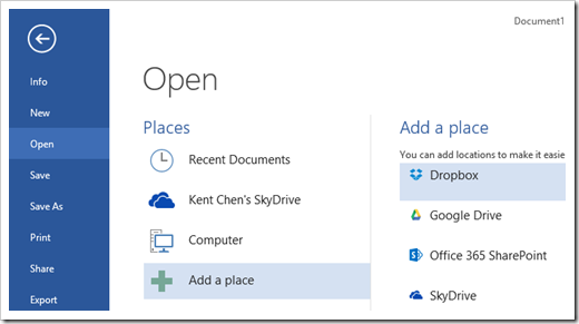Word File Add a place Dropbox thumb - How To Integrate Dropbox and Google Drive into Microsoft Office 2013 [updated for Windows 8.1]