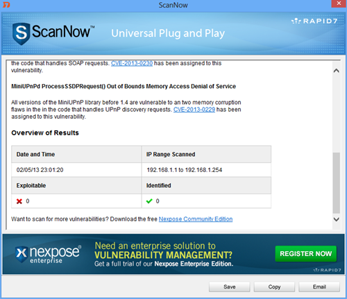 ScanNow Result thumb - UPnP is Vulnerable, Time to Scan Your Network Making Sure They are Unplugged