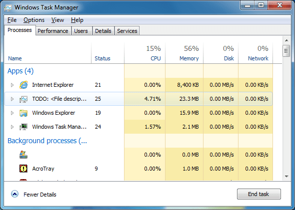 DBCTaskman Processes tab - Port Windows 8 Task Manager Over on Windows 7 With DBCTaskman