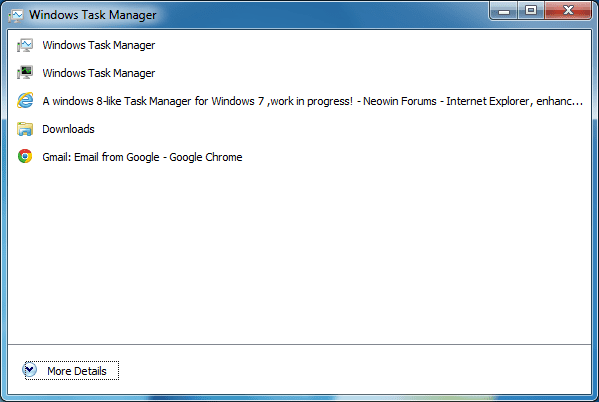 DBCTaskman main window - Port Windows 8 Task Manager Over on Windows 7 With DBCTaskman