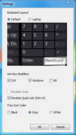 Snap Plus settings - Add Windows 8's Win+X Menu to Windows 7