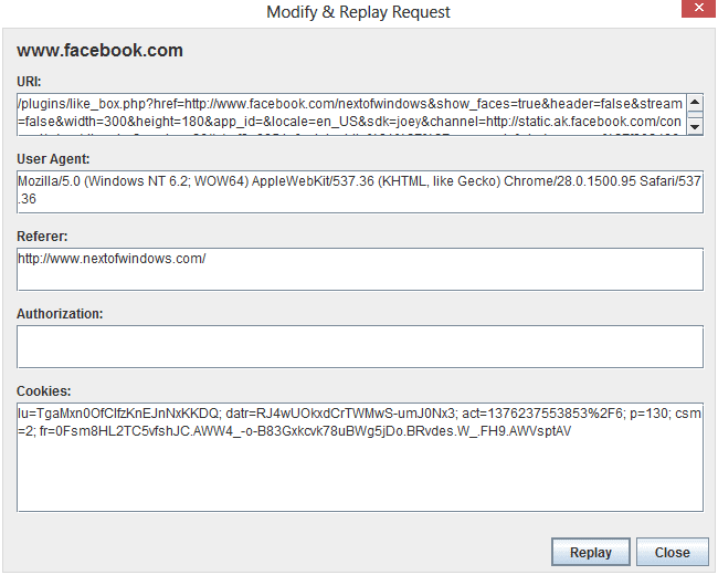 Cookie Cadger Modify Replay Request 2013 08 18 21 38 46 - Cookie Cadger to Identify Cookie Leakage from Applications over An Insecure HTTP Request