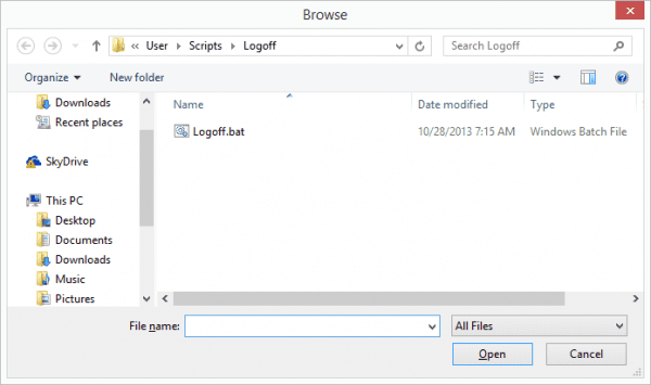 Logoff batch file in logoff script folder 600x355 - How To Run A Script or Command At Logoff in Windows 7 & 8