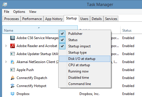 Task Manager more column options for Startup - 10 Windows 8.1 Task Manager Features You May Not Know