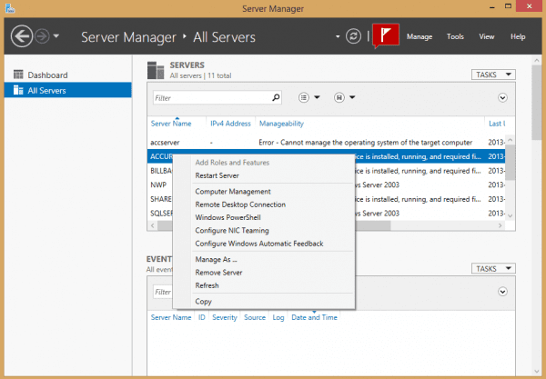 Server Manager 600x417 - Remote Manage Your Servers on Windows 8.1 with Remote Server Administration Tools (RSAT)