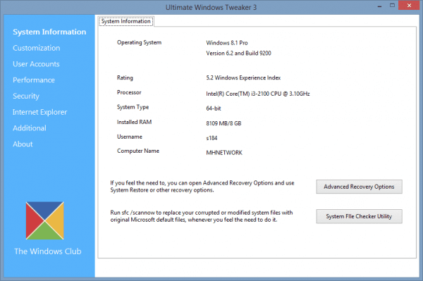 Ultimate Windows Tweaker 3 system info 600x399 - Ultimate Windows Tweaker 3.0 for Windows 8 & 8.1