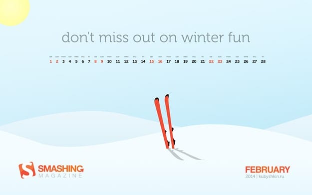 feb 14 dont miss out on winter fun full thumb - Download Smashing Magazine Desktop Wallpaper Calendar February 2014 Windows 7/8 Theme