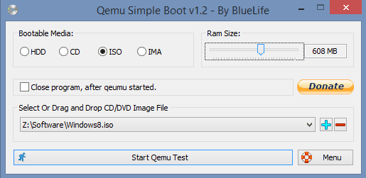 Qemu Simple Boot v1.2 By BlueLife - Testing Your Bootable ISO Image Files without Burning It First