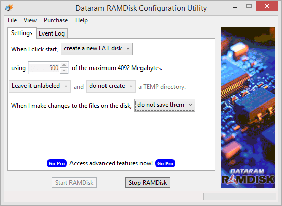 Dataram RAMDisk Configuration Utility 2014 08 07 11 34 54 - Speeding Up Your Windows with A RAM Disk