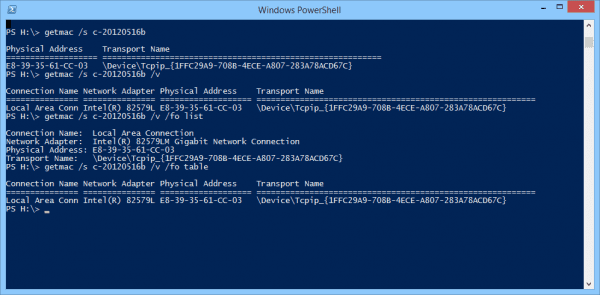 Windows PowerShell getmac options 600x295 - Getting MAC Addresses and Their Vendor Name in PowerShell