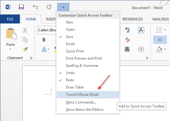 Office add Touch Mode to Quick Access Bar - Office 2013 Quick Tip: How To Turn On/Off The Touch Mode