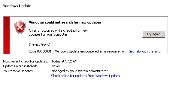 windows update fehler 800b0001 wsus