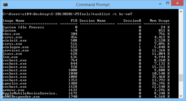 Command Prompt - tasklist remote computer