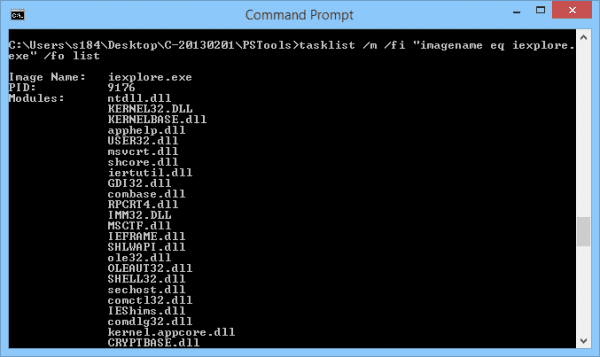Command Prompt - tasklist with fo list
