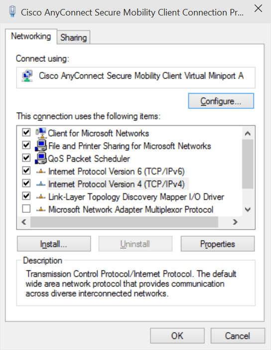 Cisco AnyConnect Secure Mobility Client Connection Properties 2015 05 05 14 44 41 - Fix Cisco AnyConnect Client Connection Issue in Windows 10 10074 Build