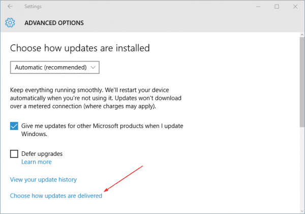 Settings Update Security advanced options 600x420 - How To Set Up to Get Windows Update from Local Network & Internet in Windows 10