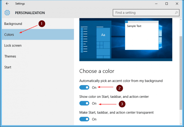 Settings Personalization Color 600x413 - How To Set Start Menu Taskbar Color Based on Desktop Background in Windows 10