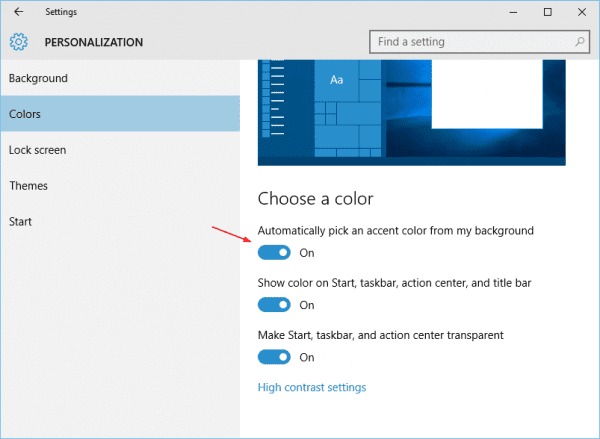 Settings Personalization Color Auto pick an accent from background 600x439 - How To Show Color on Start, Taskbar, Title Bar in Windows 10
