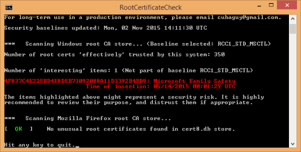RootCertificateCheck 2015 11 28 23 27 44 600x304 - Scanning Windows Certificate Root Store for Suspicious Certificates