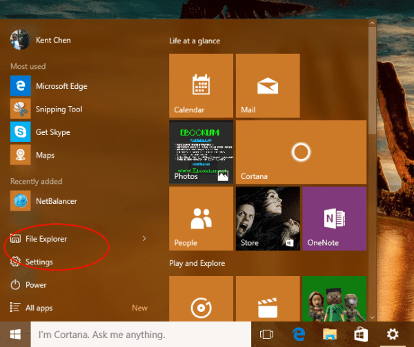 Windows 10 Start Menu 600x504 - How To Add Folder to Appear on Start Menu in Windows 10