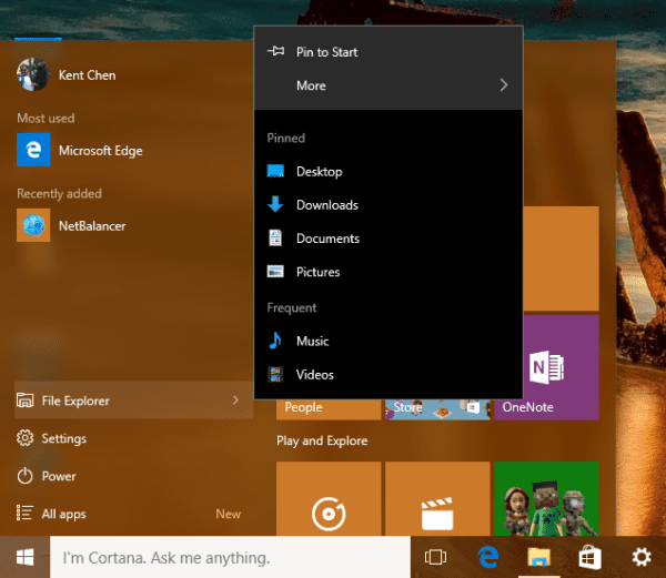 Windows 10 Start Menu File Explorer Jump List 600x521 - How To Add Folder to Appear on Start Menu in Windows 10