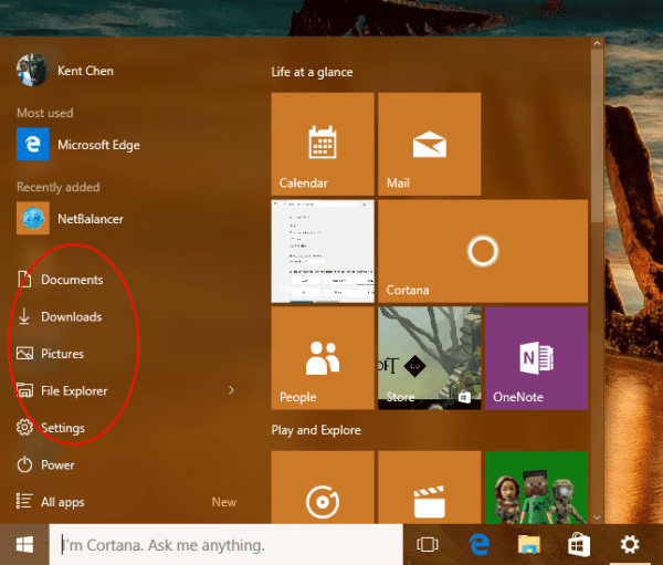 Windows 10 Start Menu with extra folders 600x511 - How To Add Folder to Appear on Start Menu in Windows 10